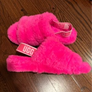 UGG Bright Pink Fluffy Slides